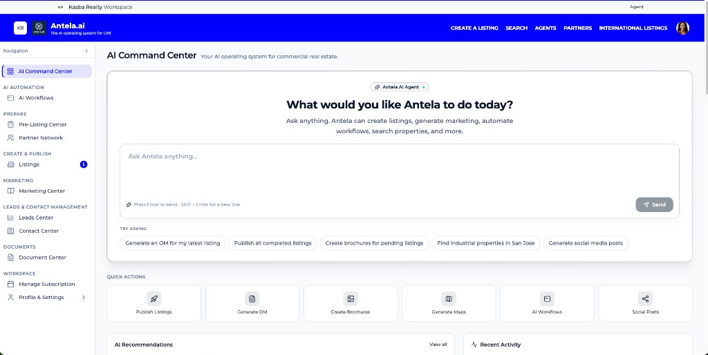 Antela AI Command Center — ask Antela anything from one dashboard