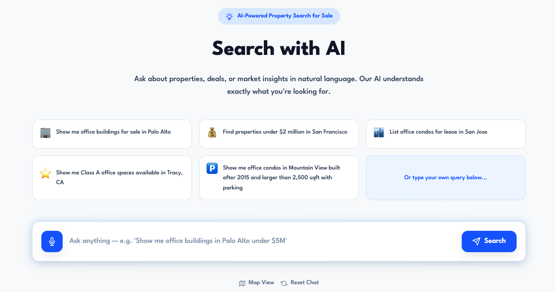 Antela AI search across commercial real estate listings and documents